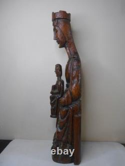 Ancienne vierge enfant bois sculpté style moyen age haute époque Auvergne 49 cm