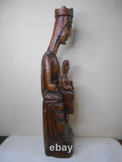 Ancienne vierge enfant bois sculpté style moyen age haute époque Auvergne 49 cm