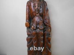Ancienne vierge enfant bois sculpté style moyen age haute époque Auvergne 49 cm