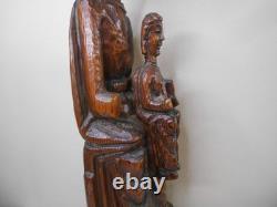 Ancienne vierge enfant bois sculpté style moyen age haute époque Auvergne 49 cm
