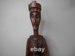 Ancienne vierge enfant bois sculpté style moyen age haute époque Auvergne 49 cm