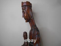 Ancienne vierge enfant bois sculpté style moyen age haute époque Auvergne 49 cm