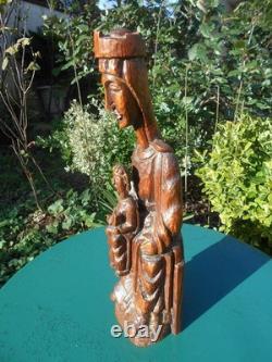 Ancienne vierge enfant bois sculpté style moyen age haute époque Auvergne 49 cm