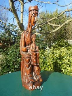 Ancienne vierge enfant bois sculpté style moyen age haute époque Auvergne 49 cm