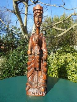 Ancienne vierge enfant bois sculpté style moyen age haute époque Auvergne 49 cm