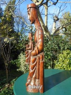 Ancienne vierge enfant bois sculpté style moyen age haute époque Auvergne 49 cm