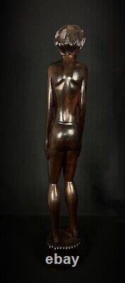 Ancienne vintage grande sculpture Malgache en bois de Palissandre fait main
