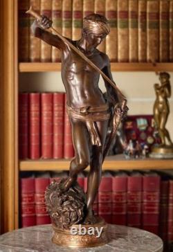 Anthonin Mercié. Bronze ancien Barbedienne.''David et Goliath'' 71 cm