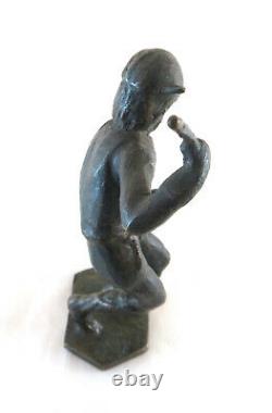 Antique Sculpture En Bronze Guerrier Petite Statue Barbare Soldat Ancienne BM1
