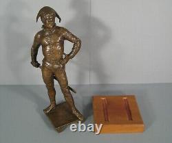 Arlequin Commedia Dell'arte Sculpture Bronze Ancien Signé Laporte