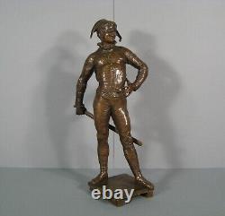 Arlequin Commedia Dell'arte Sculpture Bronze Ancien Signé Laporte