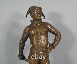 Arlequin Commedia Dell'arte Sculpture Bronze Ancien Signé Laporte