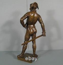 Arlequin Commedia Dell'arte Sculpture Bronze Ancien Signé Laporte