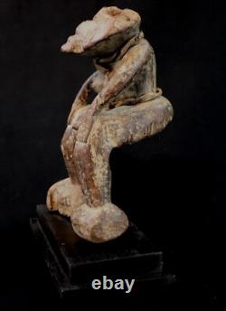 Art Africain Afrique Tribal Ancienne Statue Rituelle Losso sur Socle 20 Cms