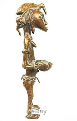 Art Africain Ancien Bronze Senoufo Dramatique Porteuse de Coupe 19 Cms ++