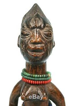 Art Africain Ancien Ibeji Yorouba Coiffe Remarquable de Finesse 27,2 Cms