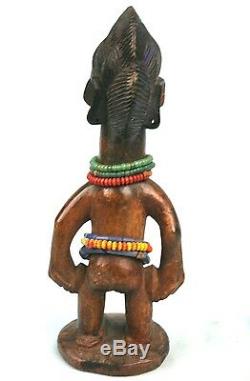 Art Africain Ancien Ibeji Yorouba Coiffe Remarquable de Finesse 27,2 Cms