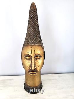 Art Africain Ancien Tête De Reine Idia Bronze Beninois Statue 41 CM