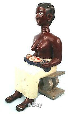 Art Africain Ancienne & Authentique Statue Maternité Colon Abron 46 Cms ++++