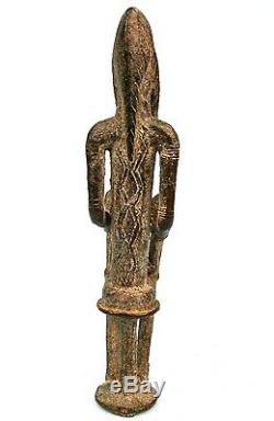 Art Africain Ancienne Maternité en Bronze Dogon Jumeaux Mali 25,5 Cms