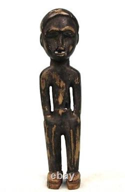 Art Africain Ancienne Statuette en Bois Colon Baoulé Miniature 16,5 Cms ++