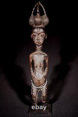 Art Africain Arts Premiers Ancien Fétiche Statue Agni sur socle 45,5 Cms ++
