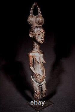 Art Africain Arts Premiers Ancien Fétiche Statue Agni sur socle 45,5 Cms ++