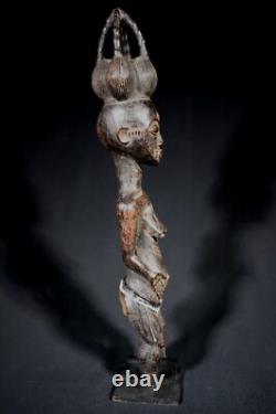 Art Africain Arts Premiers Ancien Fétiche Statue Agni sur socle 45,5 Cms ++