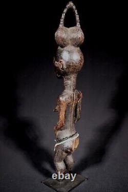 Art Africain Arts Premiers Ancien Fétiche Statue Agni sur socle 45,5 Cms ++