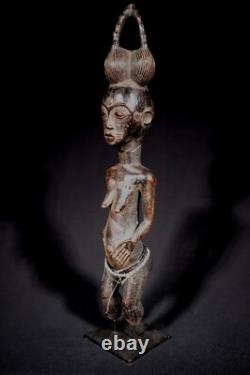 Art Africain Arts Premiers Ancien Fétiche Statue Agni sur socle 45,5 Cms ++