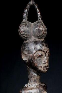 Art Africain Arts Premiers Ancien Fétiche Statue Agni sur socle 45,5 Cms ++