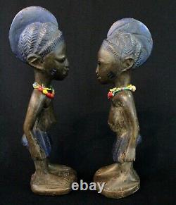 Art Africain Premiers CUlte Jumeaux Ancien Couple Ibeji Yoruba 25.5 & 27,5 Cms