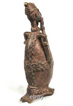 Art Africain Tribal Ancienne Figurine en Bronze & Pierre Dogon 15,5 Cms ++++