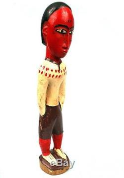 Art Africain Tribal Ancienne Statue en Bois Charmant Colon Baoulé 32,5 Cms