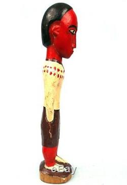 Art Africain Tribal Ancienne Statue en Bois Charmant Colon Baoulé 32,5 Cms