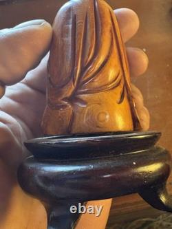 Art D'Asie Statuette Ancienne Bouddha Rieur Sur Socle Bois