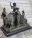 Art Déco Bronze Ancien Romain Semi-nude Fille Avec King Statue Figurine Décor