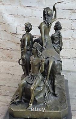 Art Déco Bronze Ancien Romain Semi-Nude Fille Avec King Statue Figurine Décor
