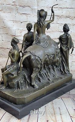Art Déco Bronze Ancien Romain Semi-Nude Fille Avec King Statue Figurine Décor