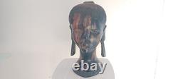 Art africain Tête ancienne Femme années 50/60 Sculpture statue en bois 5,500 kg