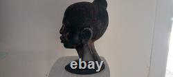 Art africain Tête ancienne Femme années 50/60 Sculpture statue en bois 5,500 kg