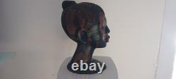 Art africain Tête ancienne Femme années 50/60 Sculpture statue en bois 5,500 kg