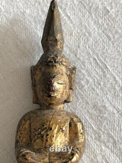 Art d'Asie du Sud-Est Laos Ancienne Statuette de Bouddha Bois doré 15 cm