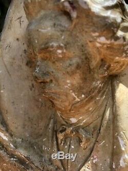 BEETHOVEN Ancien statuette bas relief Buste signé avec tampon au dos en plâtre