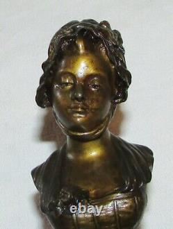 BUSTE JEUNE FILLE BRONZE DORE ANCIEN A. CARON 19ème siècle SCULPTURE girl bust