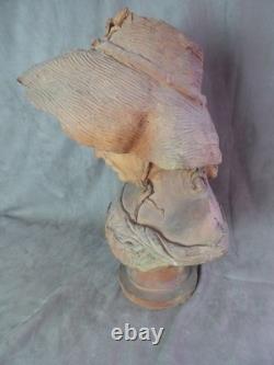 BUSTE en TERRE CUITE ancien. LA JEUNE FILLE. Signé M. Lebbé, 91