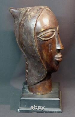 B Art Africain superbe sculpture ancienne bronze visage buste tête 4.7kg35cm