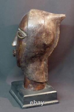 B Art Africain superbe sculpture ancienne bronze visage buste tête 4.7kg35cm