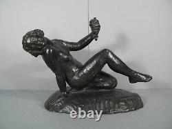 Bacchante Femme Nue Sculpture Bronze Ancien Signé Anna Bass Fondeur Valsuani
