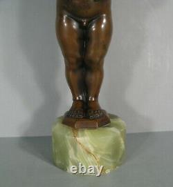 Bacchus Enfant Nu A La Coupe Sculpture Bronze Ancien Signé Georges Morin/preiss